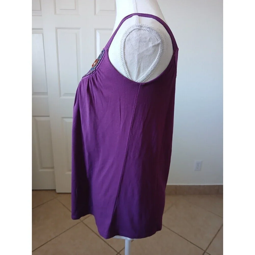 Amass‎ Womens Tank Top Purple Size 2 Sequin Accents Sleeveless Casual Summer